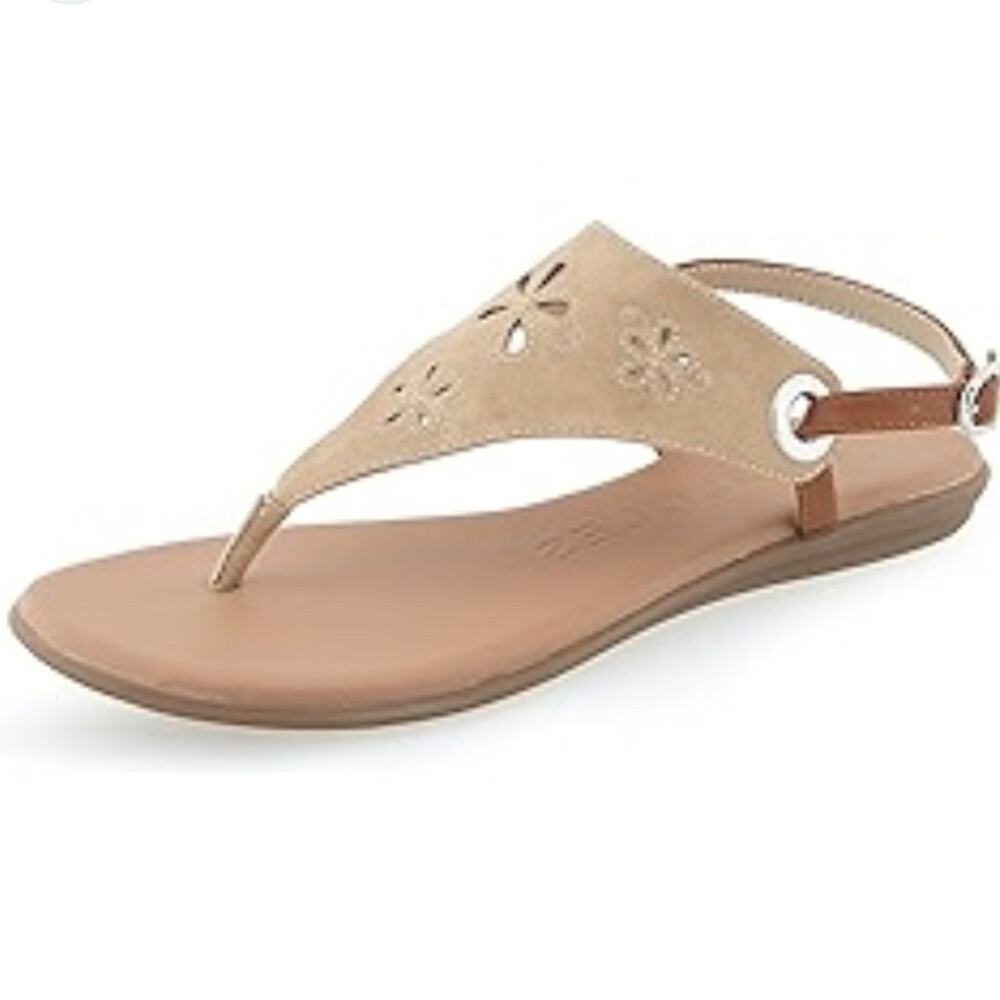 AEROSOLES WOMENS INESSE FLAT SANDALS FLORAL KHAKI FAUX NUBUCK SIZE 9